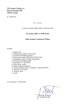 Pozvánka na valnou hromadu